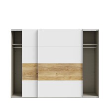 Schiebetürenschrank >MAYACUS< 3 Stangen, 3 Böden, weiß, Eiche Dekor - 269,9x210,5x61,2cm (BxHxT)