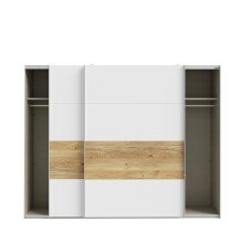 Schiebetürenschrank >MAYACUS< 3 Stangen, 3 Böden, weiß, Eiche Dekor - 269,9x210,5x61,2cm (BxHxT)