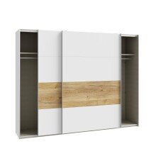Schiebetürenschrank >MAYACUS< 3 Stangen, 3 Böden, weiß, Eiche Dekor - 269,9x210,5x61,2cm (BxHxT)