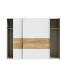 Schwebetürenschrank >MAYACUS< LED, 3 Stangen, 3 Böden, weiß, Eiche Dekor - 280,6x215,9x63cm B/H/T