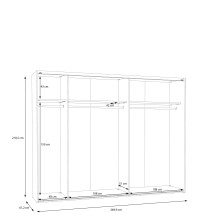 Schwebetürenschrank >MAYACUS< LED, 3 Stangen, 3 Böden, weiß, Eiche Dekor - 280,6x215,9x63cm B/H/T
