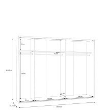 Schwebetürenschrank >MAYACUS< LED, 3 Stangen, 3 Böden, weiß, Eiche Dekor - 280,6x215,9x63cm B/H/T