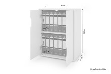 Aktenschrank >BELFAST< grifflos, 2 Türen, 1 Boden, Weiß - 60 x 76,5, 37cm (BxHxT)