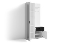 Kompaktgarderobe >JAKOB< Spiegel, 2 Türen, Schublade, Weiß / Schwarz - 97x197x30 cm (BxHxT)