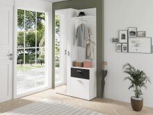Kompaktgarderobe >JAKOB< Spiegel, 2 Türen, Schublade, Weiß / Schwarz - 97x197x30 cm (BxHxT)