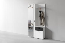 Kompaktgarderobe >JAKOB< Spiegel, 2 Türen, Schublade, Weiß / Schwarz - 97x197x30 cm (BxHxT)