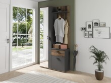 Kompaktgarderobe >JAKOB< Spiegel, 2 Türen, Schublade, Anthrazit Oldwood Dekor 97x197x30cm B/H/T