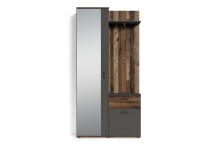 Kompaktgarderobe >JAKOB< Spiegel, 2 Türen, Schublade, Anthrazit Oldwood Dekor 97x197x30cm B/H/T