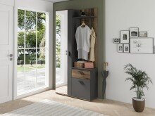 Kompaktgarderobe >JAKOB< Spiegel, 2 Türen, Schublade, Anthrazit Oldwood Dekor 97x197x30cm B/H/T