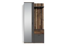 Kompaktgarderobe >JAKOB< Spiegel, 2 Türen, Schublade, Anthrazit Oldwood Dekor 97x197x30cm B/H/T
