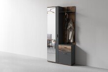 Kompaktgarderobe >JAKOB< Spiegel, 2 Türen, Schublade, Anthrazit Oldwood Dekor 97x197x30cm B/H/T