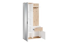 Kompaktgarderobe >JAKOB< Spiegel, 2 Türen, Schublade, Weiß, Eiche Dekor - 97x197x30 cm (BxHxT)
