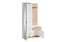 Kompaktgarderobe >JAKOB< Spiegel, 2 Türen, Schublade, Weiß, Eiche Dekor - 97x197x30 cm (BxHxT)