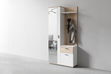 Kompaktgarderobe >JAKOB< Spiegel, 2 Türen, Schublade, Weiß, Eiche Dekor - 97x197x30 cm (BxHxT)