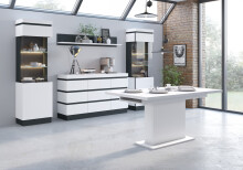 Kommode >CAMPANIA< 3 Türen, 1 Schub, Alpinweiß / Anthrazit - 161x93x45cm (BxHxT)