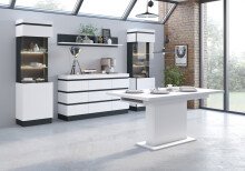 Kommode >CAMPANIA< 3 Türen, 1 Schub, Alpinweiß / Anthrazit - 161x93x45cm (BxHxT)