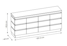 Kommode >CAMPANIA<  4 Türen, 2 Schübe, Alpinweiß / Anthrazit - 200x93x45cm (BxHxT)