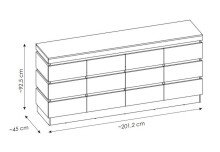 Kommode >CAMPANIA<  4 Türen, 2 Schübe, Alpinweiß / Anthrazit - 200x93x45cm (BxHxT)