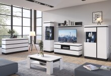Couchtisch >CAMPANIA< in Alpinweiß / Anthrazit Dekor - 110x43x67cm (BxHxT)