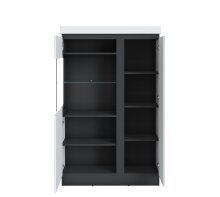 Stauraumvitrine >CAMPANIA< 2 Türen, Alpinweiß / Anthrazit Dekor - 104x164x40cm (BxHxT)