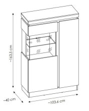 Stauraumvitrine >CAMPANIA< 2 Türen, Alpinweiß / Anthrazit Dekor - 104x164x40cm (BxHxT)