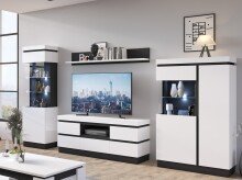 Stauraumvitrine >CAMPANIA< 2 Türen, Alpinweiß / Anthrazit Dekor - 104x164x40cm (BxHxT)