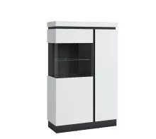 Stauraumvitrine >CAMPANIA< 2 Türen, Alpinweiß / Anthrazit Dekor - 104x164x40cm (BxHxT)