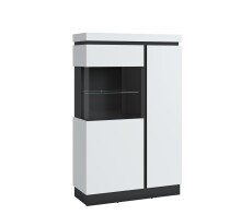 Stauraumvitrine >CAMPANIA< 2 Türen, Alpinweiß / Anthrazit Dekor - 104x164x40cm (BxHxT)