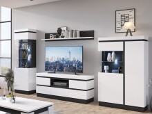 Glasvitrine >CAMPANIA< 1 Tür, 3 Böden, Alpinweiß / Anthrazit Dekor - 60x200x40cm (BxHxT)