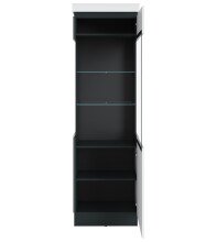 Glasvitrine >CAMPANIA< 1 Tür, 3 Böden, Alpinweiß / Anthrazit Dekor - 60x200x40cm (BxHxT)