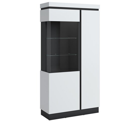 Glasvitrine >CAMPANIA< 2 Türen, 5 Böden, Alpinweiß / Anthrazit Dekor - 104x200x40cm (BxHxT)