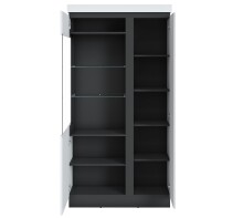 Glasvitrine >CAMPANIA< 2 Türen, 5 Böden, Alpinweiß / Anthrazit Dekor - 104x200x40cm (BxHxT)