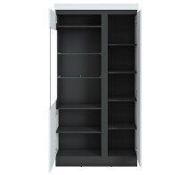 Glasvitrine >CAMPANIA< 2 Türen, 5 Böden, Alpinweiß / Anthrazit Dekor - 104x200x40cm (BxHxT)