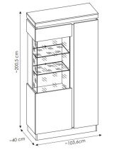 Glasvitrine >CAMPANIA< 2 Türen, 5 Böden, Alpinweiß / Anthrazit Dekor - 104x200x40cm (BxHxT)