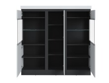 Stauraumvitrine >CAMPANIA< 3 Türen, 7 Böden, Alpinweiß / Anthrazit Dekor - 167x164x40cm (BxHxT)