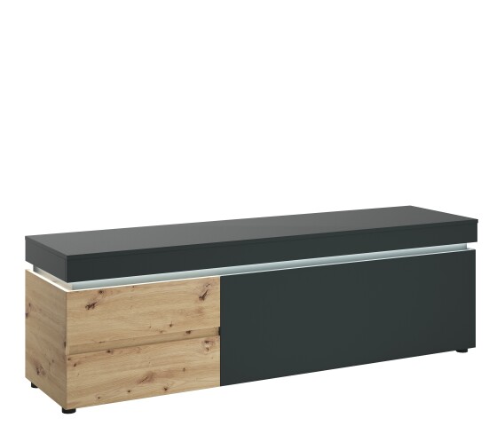 Lowboard >LUCI< 1 Klappe, 2 Schübe, Artisan Eiche Dekor / Grau - 181x57x48cm (BxHxT)