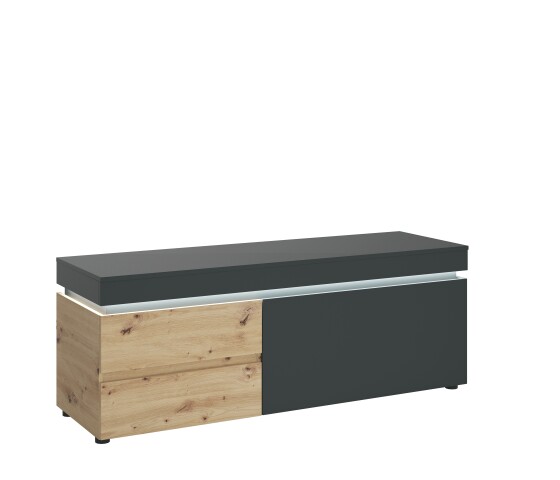 Lowboard >LUCI< 2 Schübe, 1 Klappe, Artisan Eiche / Kosmos Grau - 150x57x48cm (BxHxT)
