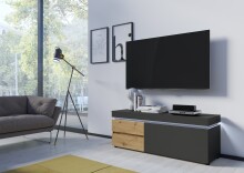 Lowboard >LUCI< 2 Schübe, 1 Klappe, Artisan Eiche / Kosmos Grau - 150x57x48cm (BxHxT)