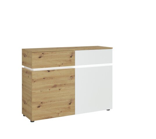 Kommode >LUCI< 2 Türen, 2 Schübe, Alpinweiß / Artisan Eiche Dekor - 120x90x40cm BxHxT
