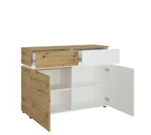 Kommode >LUCI< 2 Türen, 2 Schübe, Alpinweiß / Artisan Eiche Dekor - 120x90x40cm BxHxT