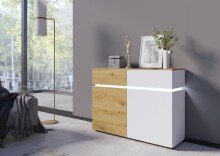 Kommode >LUCI< 2 Türen, 2 Schübe, Alpinweiß / Artisan Eiche Dekor - 120x90x40cm BxHxT