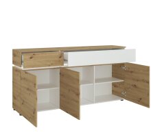 Sideboard >LUCI< 3 Türen, 2 Schübe, Alpinweiß / Artisan Eiche Dekor - 181x90x40cm BxHxT
