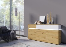 Sideboard >LUCI< 3 Türen, 2 Schübe, Alpinweiß / Artisan Eiche Dekor - 181x90x40cm BxHxT