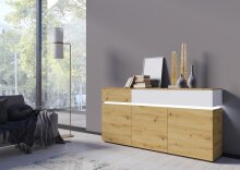 Sideboard >LUCI< 3 Türen, 2 Schübe, Alpinweiß / Artisan Eiche Dekor - 181x90x40cm BxHxT
