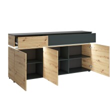 Sideboard >LUCI< 3 Türen, 2 Schübe, Artisan Eiche Dekor/Kosmos Grau - 181x90x40cm BxHxT