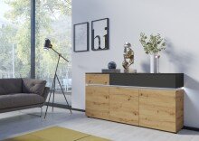 Sideboard >LUCI< 3 Türen, 2 Schübe, Artisan Eiche Dekor/Kosmos Grau - 181x90x40cm BxHxT