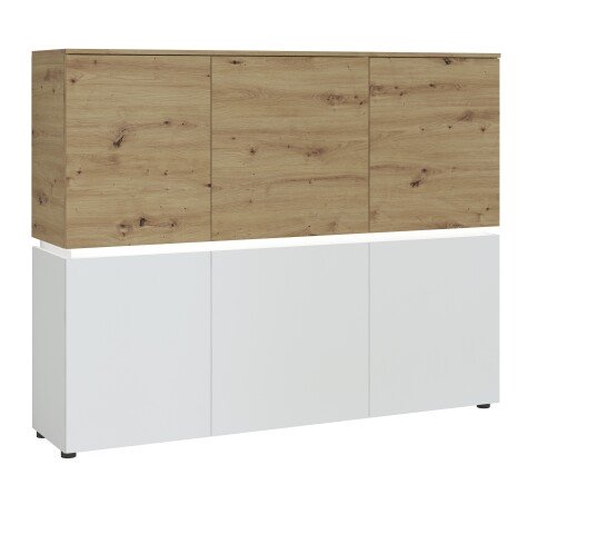 Highboard >LUCI< 6 Türen, Beleuchtung, weiß/Artisan Eiche Dekor - 165x132x40cm BxHxT