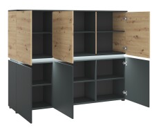 Highboard >LUCI< 6 Türen, Beleuchtung, Artisan Eiche Dekor/Grau - 166x132x40cm BxHxT