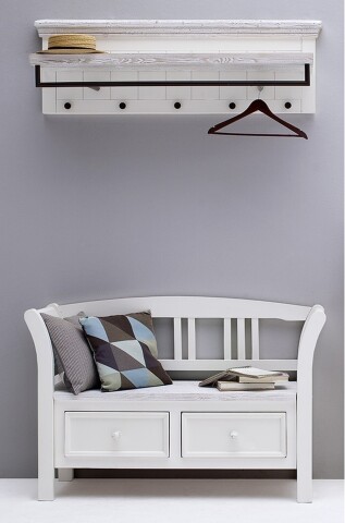 Garderoben-Set >Opus< (2-teilig) in weiss, Kiefer massiv - 124x140x40cm (BxHxT)