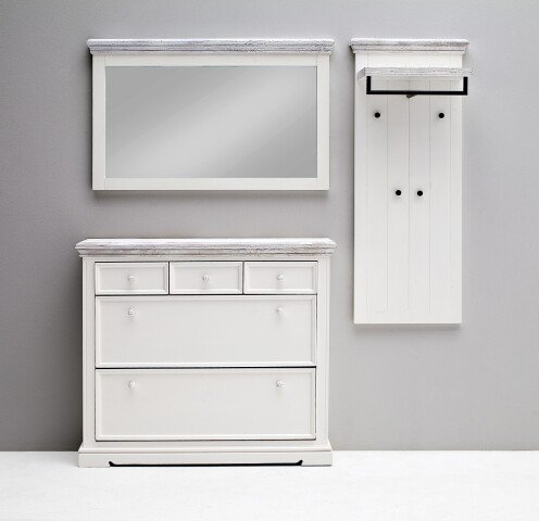 Garderoben-Set >Opus< (3-teilig) in weiss, Kiefer massiv - 185x200x30cm (BxHxT)
